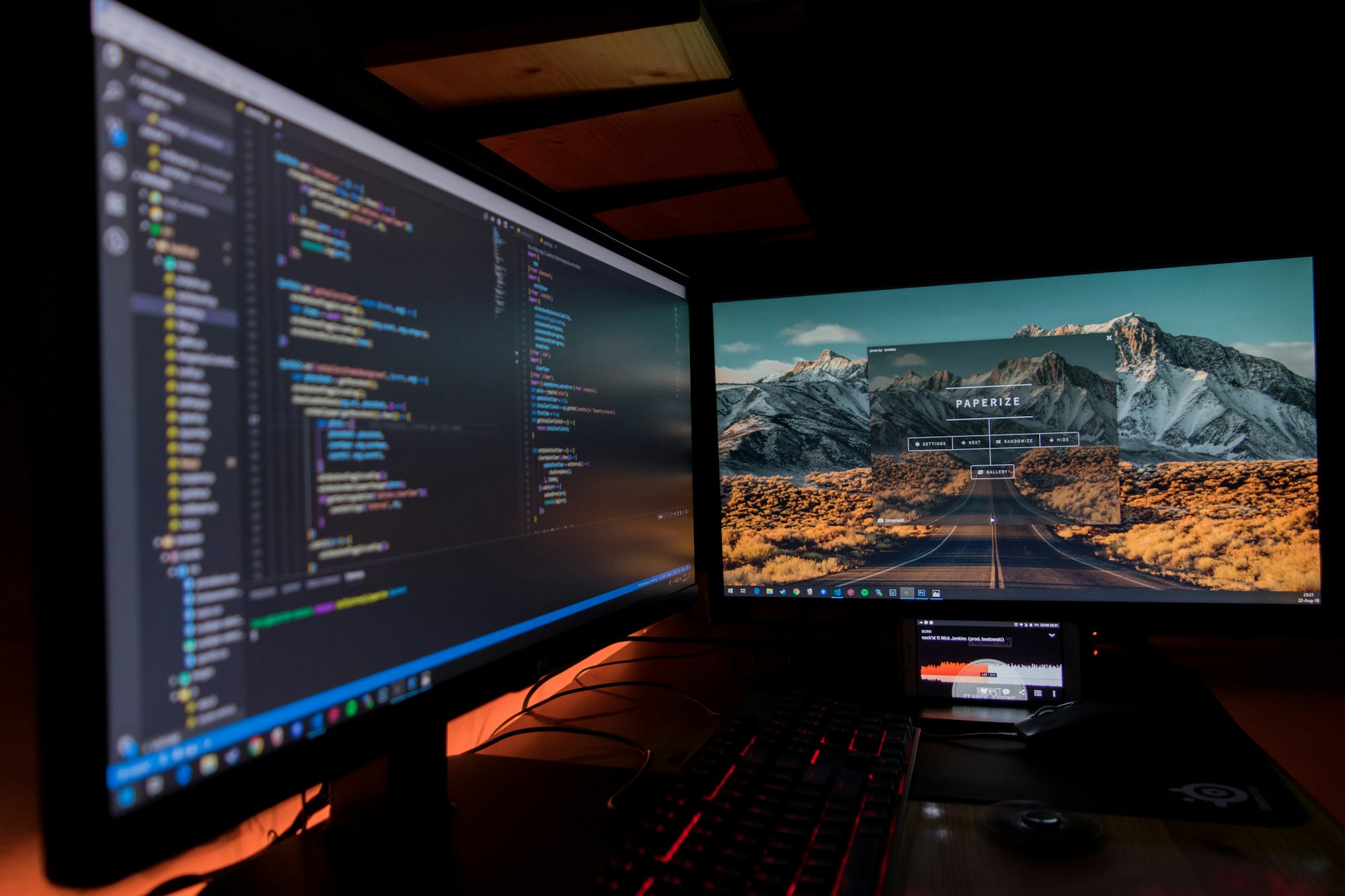 Database architect analyzing complex data structures on multiple displays